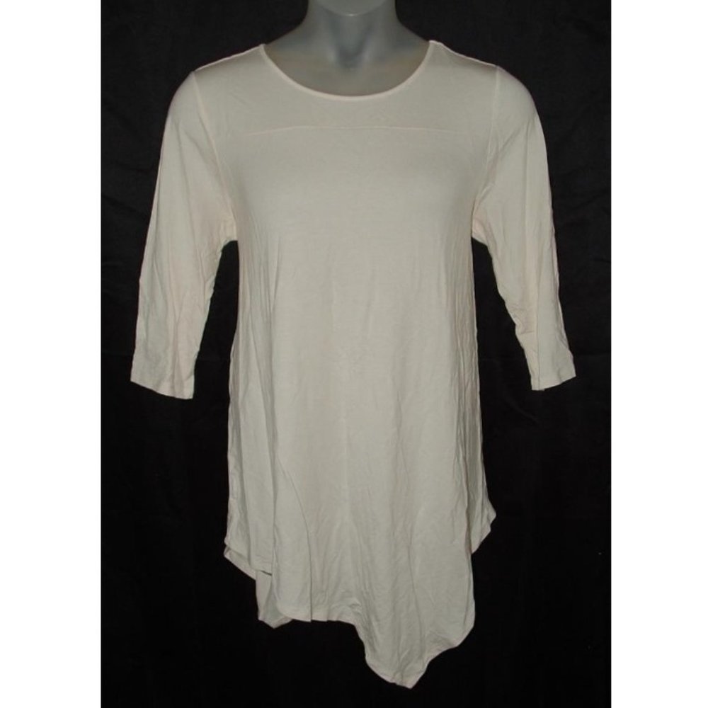 LIKE NEW Cream Plus Sz 1X Soft Stretchy Asymmetrical Hem Tunic Shirt LISA RINNA